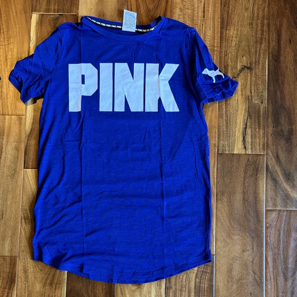 PINK Victoria's Secret Royal Blue Tee with White Logo